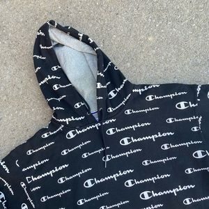Champion Men’s Black and White Logo Print Hoodie L